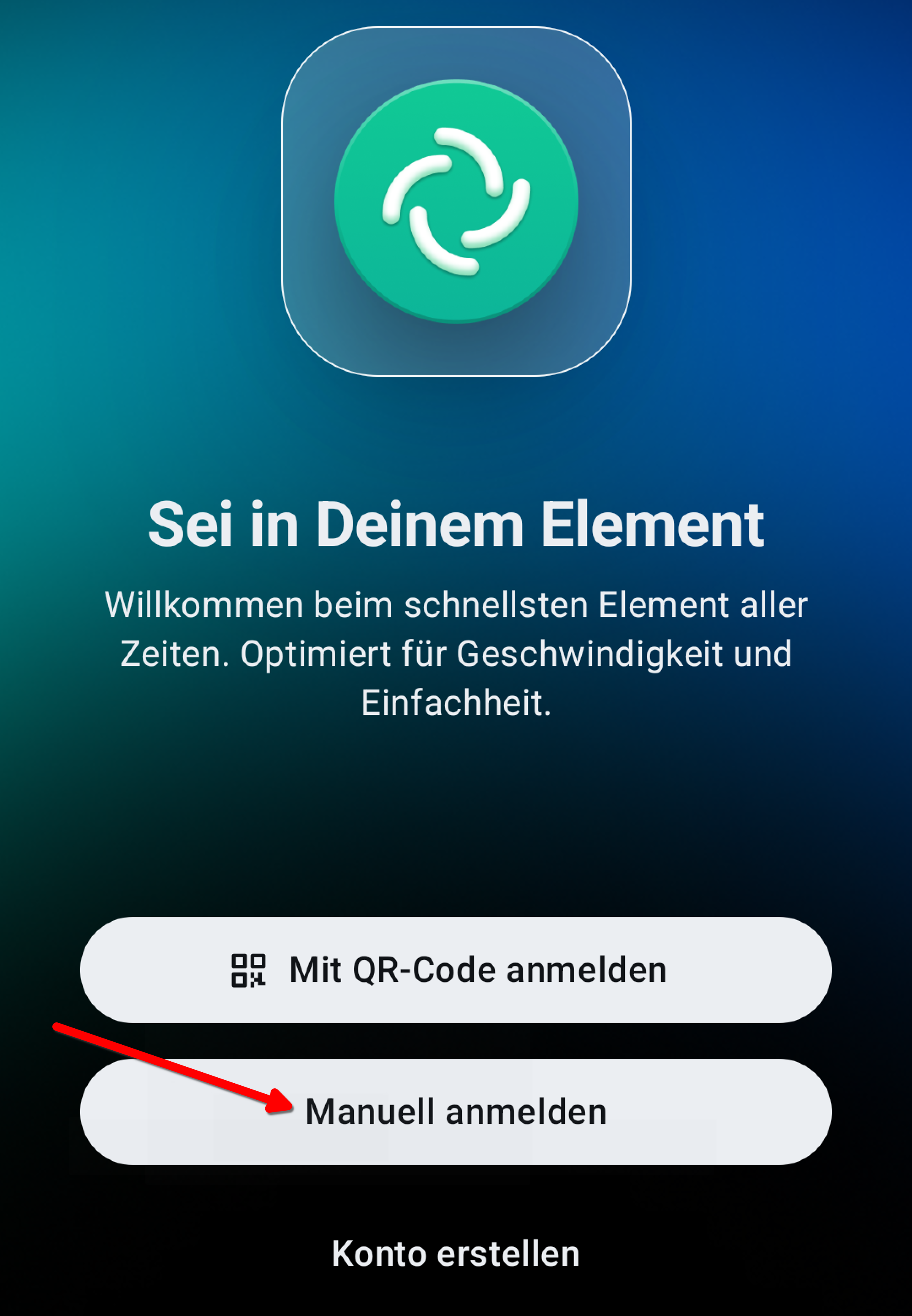 Startbildschirm der App