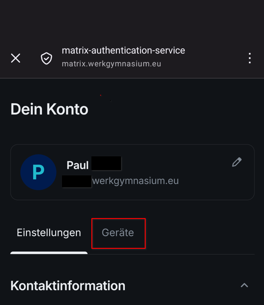 Die Kontoseite mit dem Reiter „Geräte"