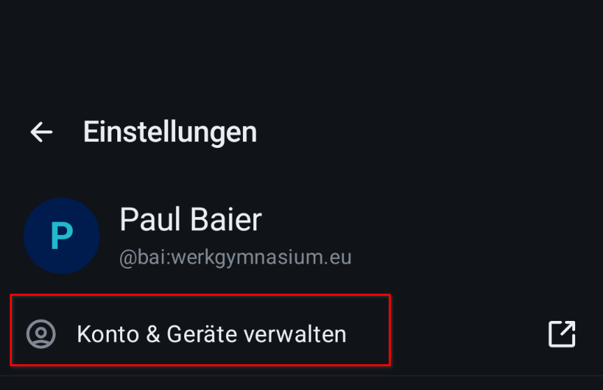 Der Eintrag „Konto & Geräte verwalten" in den Einstellungen