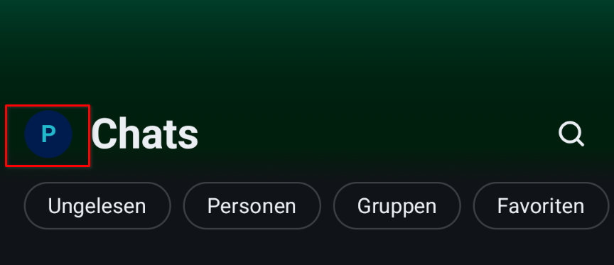Die Chatliste mit dem eigenen Bild oben links