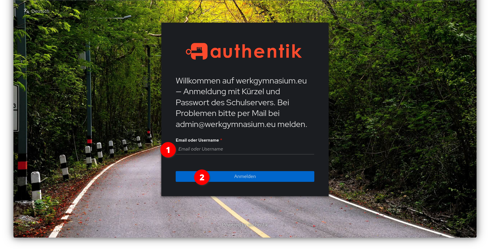 Anmeldeseite der Schule